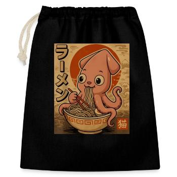 Ramen-Oktopus Cartoon in Sepia - Geschenkbeutel aus Baumwolle (40 x 50 cm) - Schwarz - Vorne