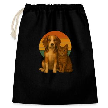 Beagle und Katze - Geschenkbeutel aus Baumwolle (40 x 50 cm) - Schwarz - Vorne