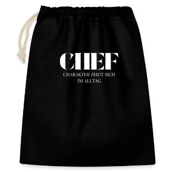Chef Spruch Charakter zeigt sich im Alltag - Geschenkbeutel aus Baumwolle (40 x 50 cm) - Schwarz - Vorne