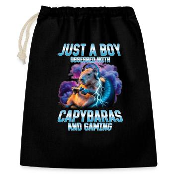 Joueur Drôle de Capybara - Sac cadeau 40 x 50 cm - noir - Devant