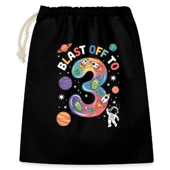 Abflug ins Weltall 3. Geburtstag Kindergeburtstag - Geschenkbeutel aus Baumwolle (40 x 50 cm) - Schwarz - Vorne