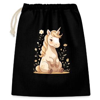 Zartes Einhorn im Blütenwald - Geschenkbeutel aus Baumwolle (40 x 50 cm) - Schwarz - Vorne