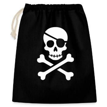 Klassischer Jolly Roger Piraten Totenkopf - Geschenkbeutel aus Baumwolle (40 x 50 cm) - Schwarz - Vorne