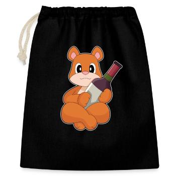 Bär Flasche Rotwein - Geschenkbeutel aus Baumwolle (40 x 50 cm) - Schwarz - Vorne