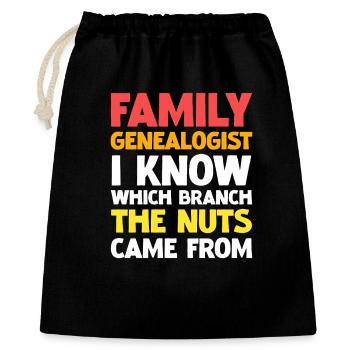 Familien Genealogie Spruch: Stammzweig Witz - Geschenkbeutel aus Baumwolle (40 x 50 cm) - Schwarz - Vorne