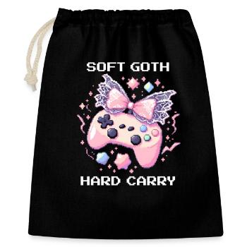 Soft Goth Hard Carry | Dark Cute - Geschenkbeutel aus Baumwolle (40 x 50 cm) - Schwarz - Vorne