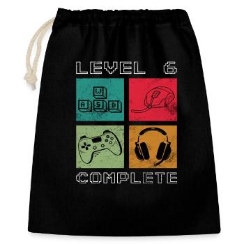 Level 6 freigeschaltet - Geschenkbeutel aus Baumwolle (40 x 50 cm) - Schwarz - Vorne