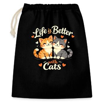 Leben Besser Mit Katzen - Geschenkbeutel aus Baumwolle (40 x 50 cm) - Schwarz - Vorne