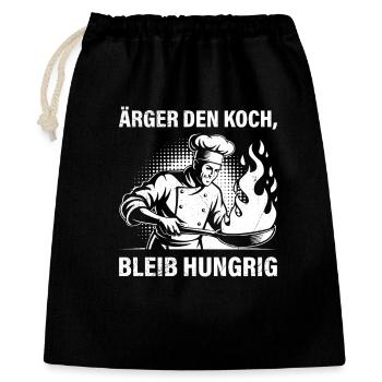 Küchenchef ÄRGER DEN KOCH BLEIB HUNGRIG Lustig - Geschenkbeutel aus Baumwolle (40 x 50 cm) - Schwarz - Vorne