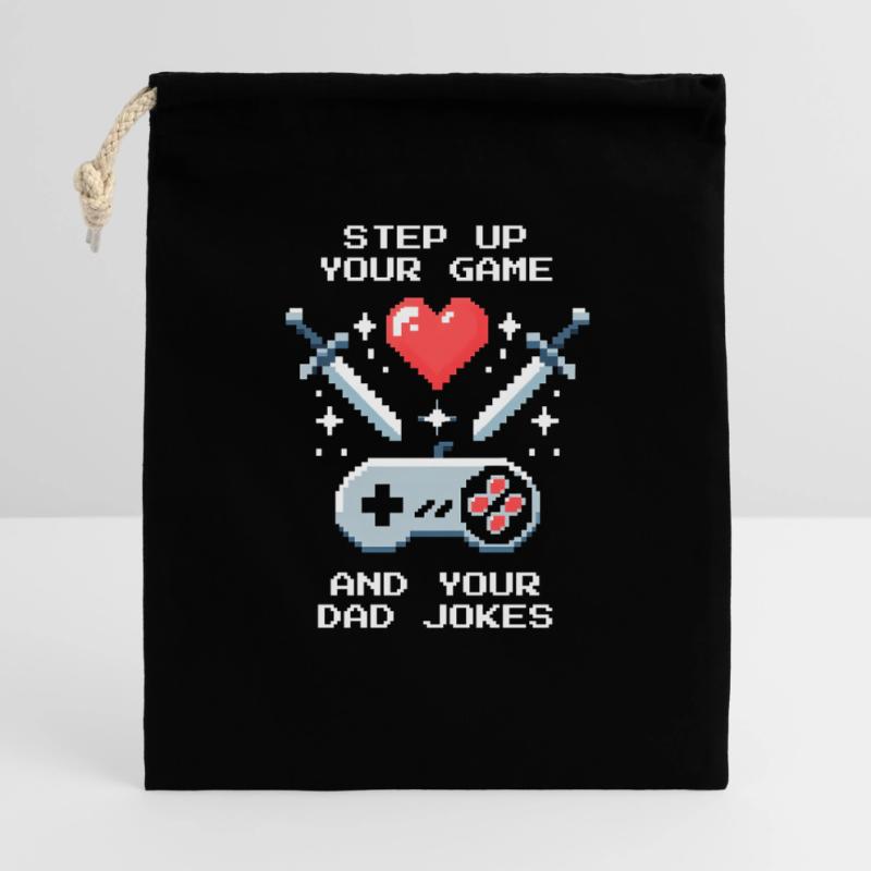 Level up & Papa-Witze | Bonuspapa Patchwork Geschenkbeutel aus Baumwolle (40 x 50 cm)