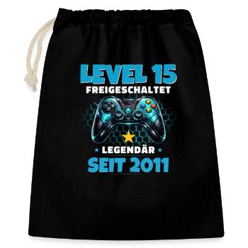 15. Geburtstag Gamer Shirt Level 15 freigeschaltet - Geschenkbeutel aus Baumwolle (40 x 50 cm) - Schwarz - Vorne