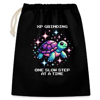 XP grinden | Schildkröte - Geschenkbeutel aus Baumwolle (40 x 50 cm) - Schwarz - Vorne