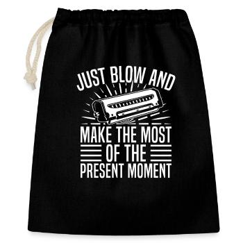 Harmonica Musican Just Blow & Present Moment - Geschenkbeutel aus Baumwolle (40 x 50 cm) - Schwarz - Vorne
