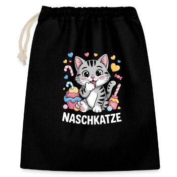 Naschkatze Süße Cartoon Katze Mit Süßigkeiten - Geschenkbeutel aus Baumwolle (40 x 50 cm) - Schwarz - Vorne