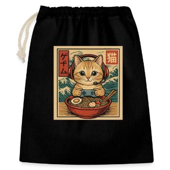 Japanische Ramen Cat Gaming Otaku Nudelschale - Geschenkbeutel aus Baumwolle (40 x 50 cm) - Schwarz - Vorne