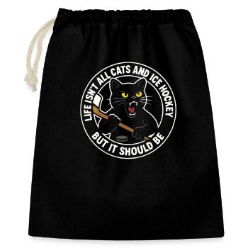 Hockey Katze Humor Eishockey Fan Geschenkidee - Geschenkbeutel aus Baumwolle (40 x 50 cm) - Schwarz - Vorne