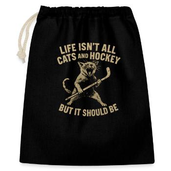 Hockey Katze Humor Eishockey Fan Geschenkidee - Geschenkbeutel aus Baumwolle (40 x 50 cm) - Schwarz - Vorne