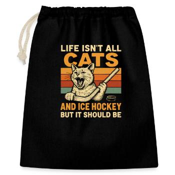 Hockey Katze Humor Eishockey Fan Geschenkidee - Geschenkbeutel aus Baumwolle (40 x 50 cm) - Schwarz - Vorne