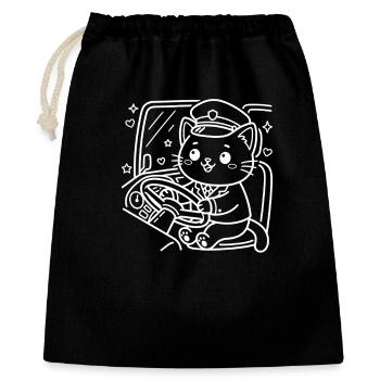 Kawaii Katze Busfahrer - Geschenkbeutel aus Baumwolle (40 x 50 cm) - Schwarz - Vorne