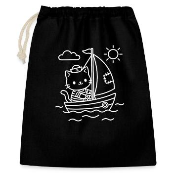 Seemann Kawaii Katze Segeln - Geschenkbeutel aus Baumwolle (40 x 50 cm) - Schwarz - Vorne
