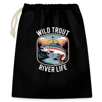Vie sauvage dans la rivière Truite Pêche à la mouche - Sac cadeau 40 x 50 cm - noir - Devant