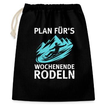 Schlitten PLAN FÜR'S WOCHENENDE RODELN LUSTIG - Geschenkbeutel aus Baumwolle (40 x 50 cm) - Schwarz - Vorne