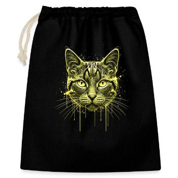 Katzen Portrait Gold Optik – Edles Katzen Gesicht - Geschenkbeutel aus Baumwolle (40 x 50 cm) - Schwarz - Vorne