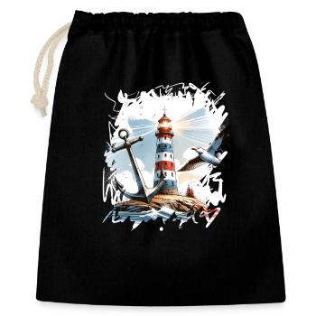 Leuchtturm Anker Möwe - Geschenkbeutel aus Baumwolle (40 x 50 cm) - Schwarz - Vorne
