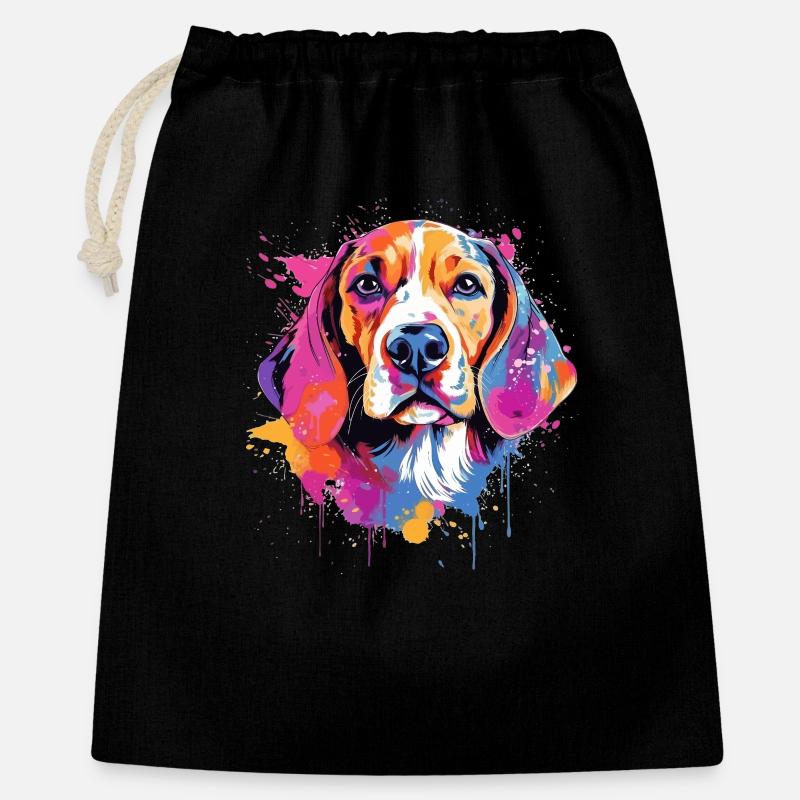 Éclaboussures colorées de Beagle Dog - Sac cadeau 40 x 50 cm - noir