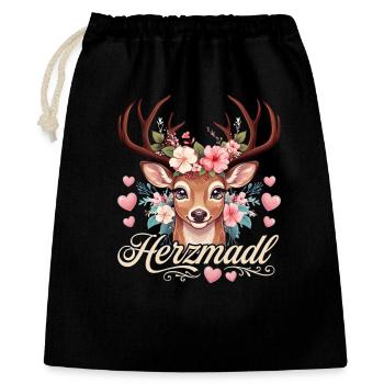 Herzmadl Shirt Damen Trachtenshirt Tracht Oberteil - Geschenkbeutel aus Baumwolle (40 x 50 cm) - Schwarz - Vorne