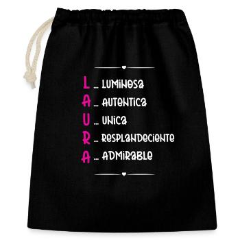 Laura: Personalisierter Name - Geschenkbeutel aus Baumwolle (40 x 50 cm) - Schwarz - Vorne