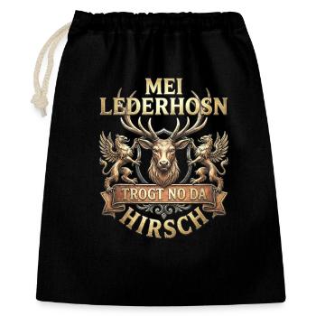 Trachtenshirt Herren Trachten T-Shirt Lederhose - Geschenkbeutel aus Baumwolle (40 x 50 cm) - Schwarz - Vorne