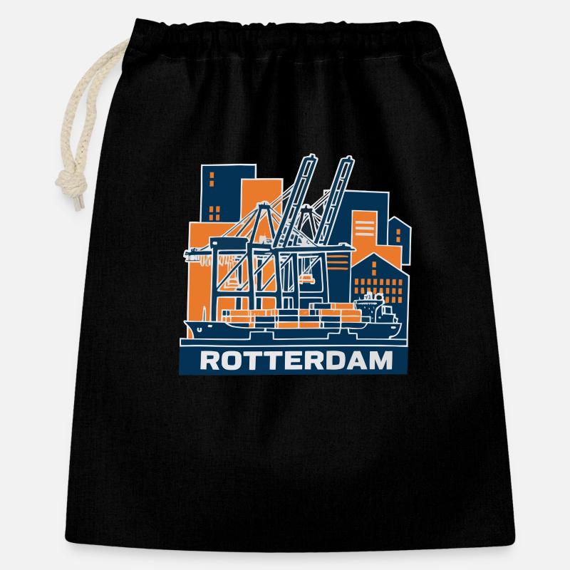 Rotterdam Hafen Kran Containerschiff - Geschenkbeutel aus Baumwolle (40 x 50 cm) - Schwarz