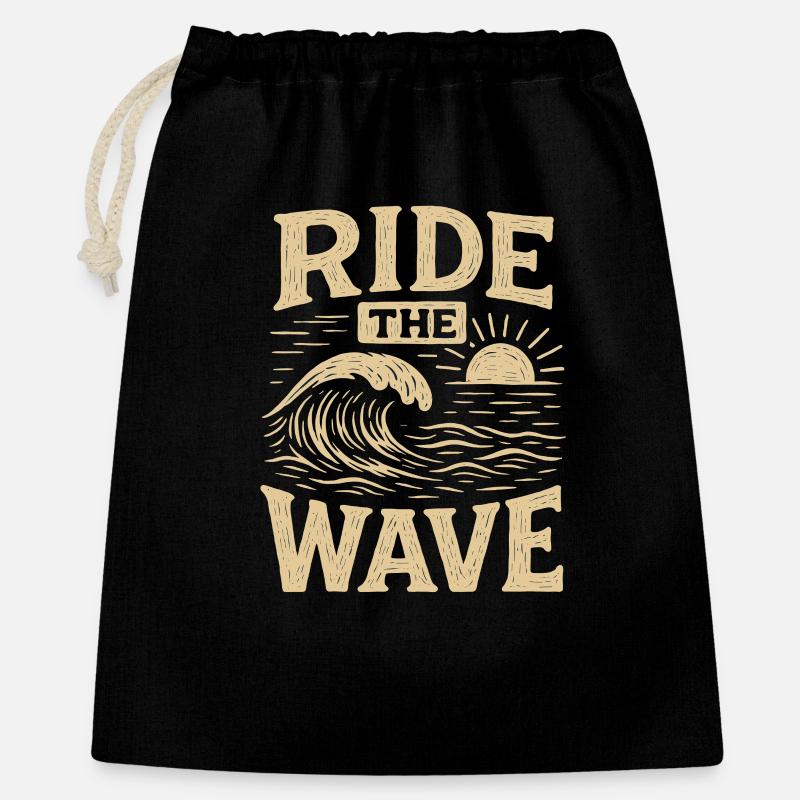RIDE THE WAVE Vintage Surf Wellen Statement - Geschenkbeutel aus Baumwolle (40 x 50 cm) - Schwarz