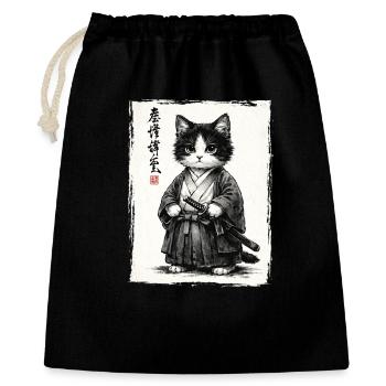 Samurai Cat Japanese Ukiyoe Warrior Kawaii - Gift Bag 40 x 50 cm - black - Front