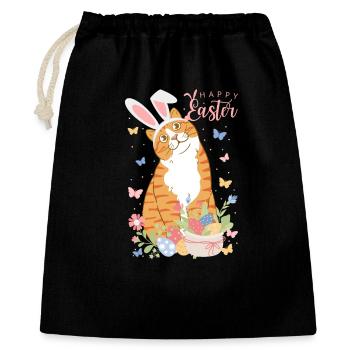 Pastell-Osterhase mit Blumeneiern - Geschenkbeutel aus Baumwolle (40 x 50 cm) - Schwarz - Vorne