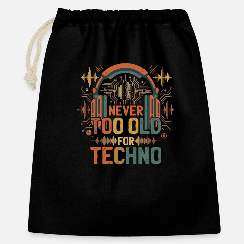 Never Too Old For Techno Musik DJ - Geschenkbeutel aus Baumwolle (40 x 50 cm) - Schwarz