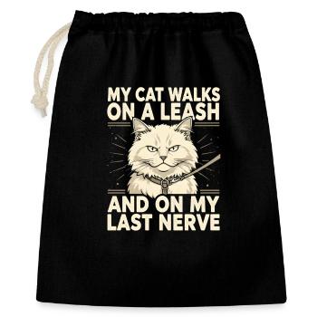 Katze an Leine nervt | Katzenhumor - Geschenkbeutel aus Baumwolle (40 x 50 cm) - Schwarz - Vorne