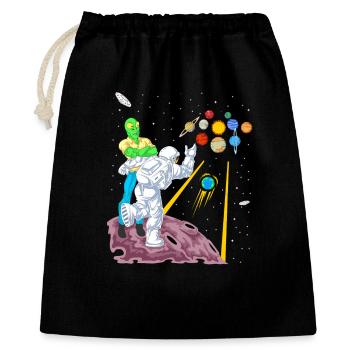 Astronaut und Alien Bowling im Space Galaxy Game - Geschenkbeutel aus Baumwolle (40 x 50 cm) - Schwarz - Vorne