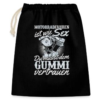 Motorrad Humor Sex Gummi Vertrauen - Geschenkbeutel aus Baumwolle (40 x 50 cm) - Schwarz - Vorne