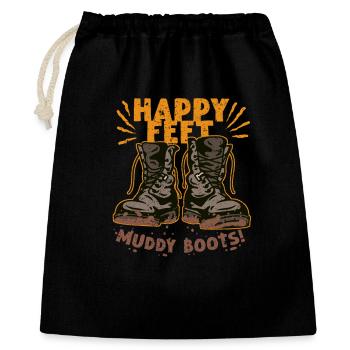 Wandertag Wandern Happy Feet Muddy Boots - Geschenkbeutel aus Baumwolle (40 x 50 cm) - Schwarz - Vorne