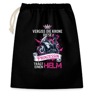 Motorrad Prinzessin Trägt Helm Bikerin - Geschenkbeutel aus Baumwolle (40 x 50 cm) - Schwarz - Vorne