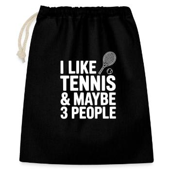 Ich mag Tennis und vielleicht drei Leute - Geschenkbeutel aus Baumwolle (40 x 50 cm) - Schwarz - Vorne