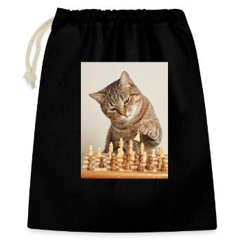 Katze spielt Schach - Geschenkbeutel aus Baumwolle (40 x 50 cm) - Schwarz - Vorne