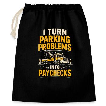 Parkprobleme zahlen | Abschleppwagen - Geschenkbeutel aus Baumwolle (40 x 50 cm) - Schwarz - Vorne