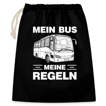 Mein Bus meine Regeln lustige Busfahrer Sprüche - Geschenkbeutel aus Baumwolle (40 x 50 cm) - Schwarz - Vorne