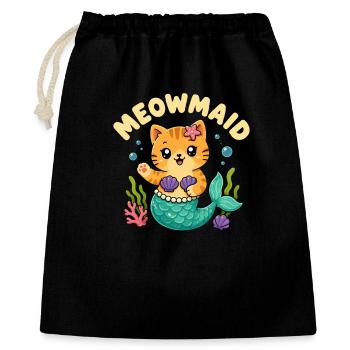  Meowmaid Niedliche Katze Meerjungfrau Wortspiel - Geschenkbeutel aus Baumwolle (40 x 50 cm) - Schwarz - Vorne