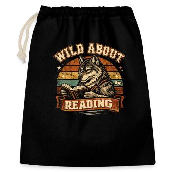 Wild About Reading Wolf Retro Bücher Spruch - Geschenkbeutel aus Baumwolle (40 x 50 cm) - Schwarz - Vorne