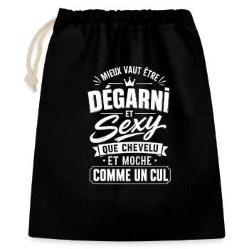 Dégarni et Sexy - Humour Calvitie et Perte Cheveux - Sac cadeau 40 x 50 cm - noir - Devant