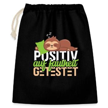 Positiv auf Faulheit – Faultier - Geschenkbeutel aus Baumwolle (40 x 50 cm) - Schwarz - Vorne